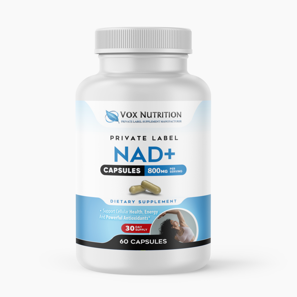 Private label NAD+ capsule bottle ready for brand labelling