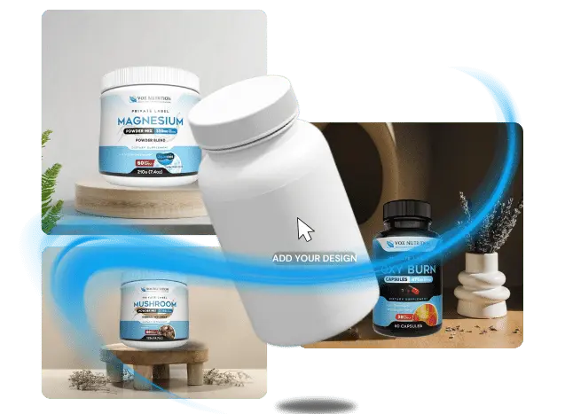 Private label supplement bottles manufactured by Vox Nutrition